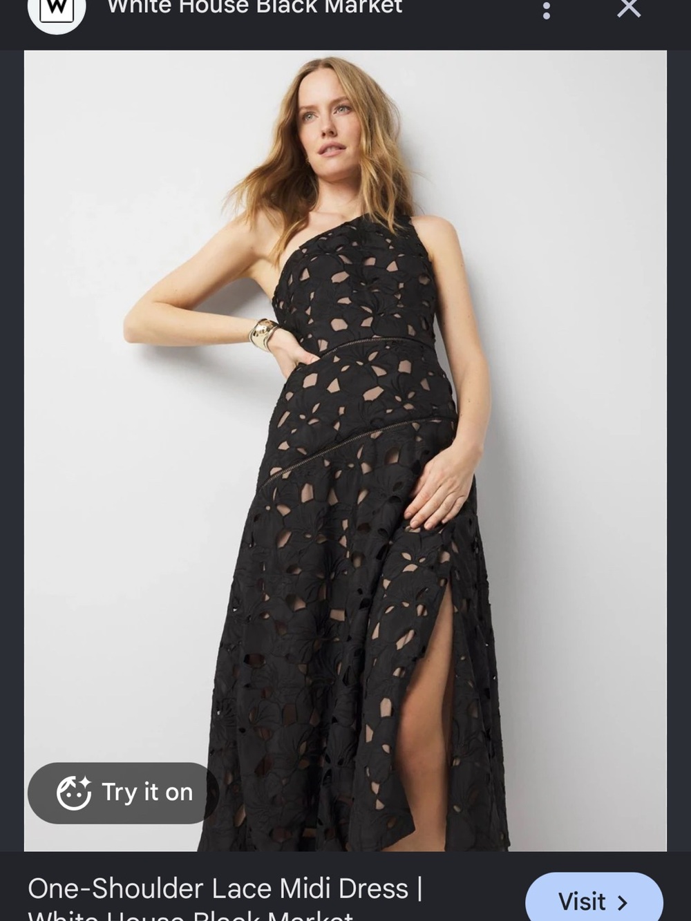 White House Black Market Black One-Shoulder Lace Midi Dress